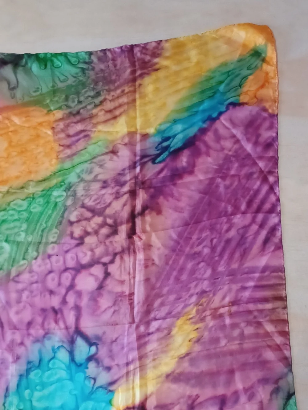 Vintage Shanghai Silk Batik Tie Dye Square Scarf 35×35 Abstract Watercolor